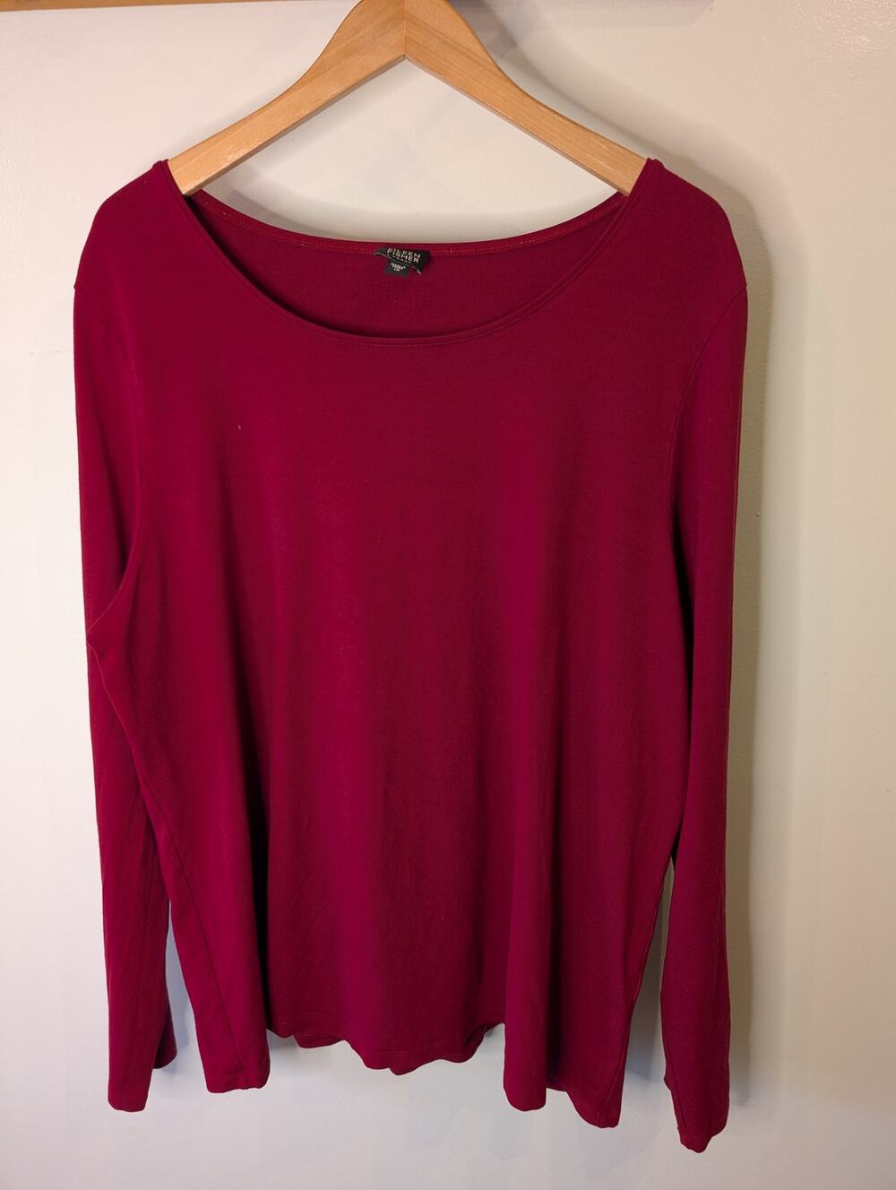 Eileen Fisher Womens 1X Plus Burgundy Scoop Neck Long Sleeve Tee Stretch Jersey
